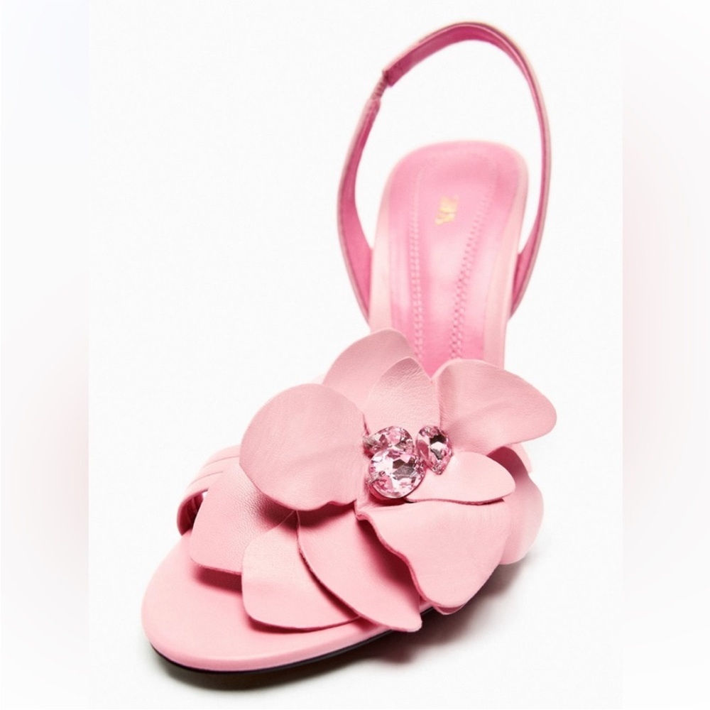 Zara Blush Pink Floral Slingback Stiletto Heels - Picture 2 of 6
